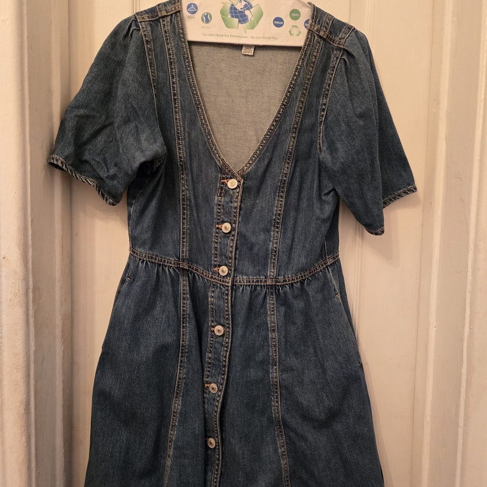American Eagle Light Blue Denim Babydoll Buttondown Mini Dress